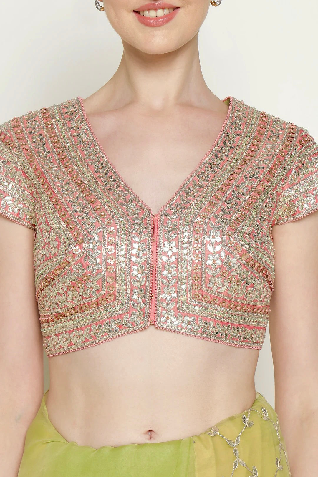 Lime Green Gota Barfi Saree