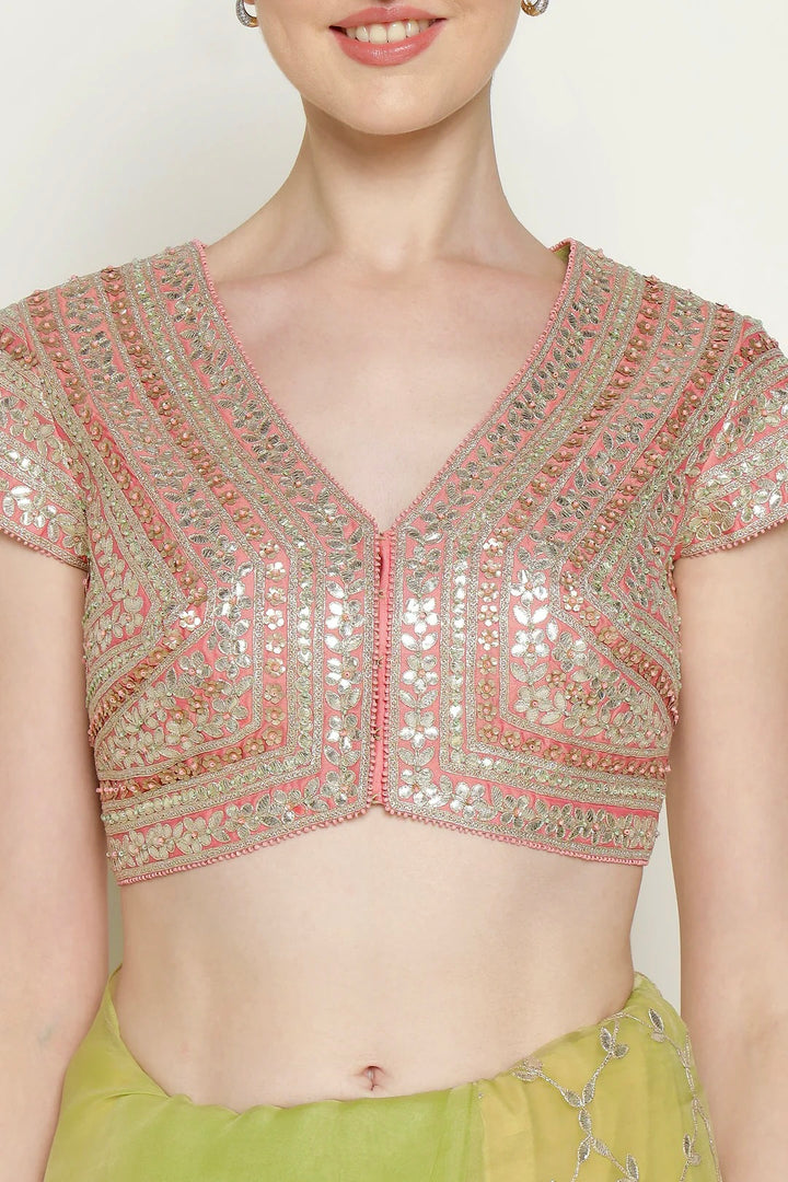 Lime Green Gota Barfi Saree