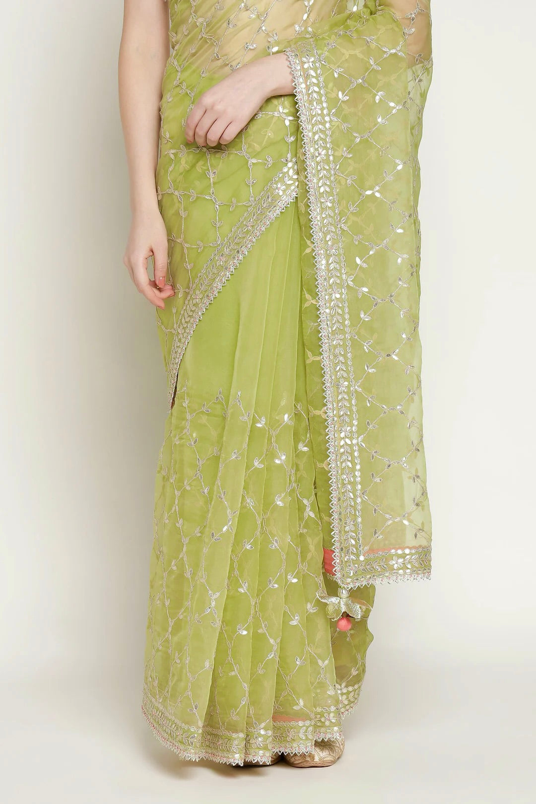 Lime Green Gota Barfi Saree