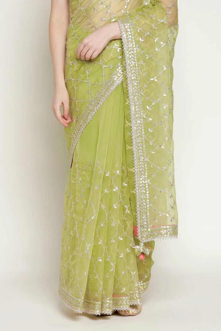 Lime Green Gota Barfi Saree