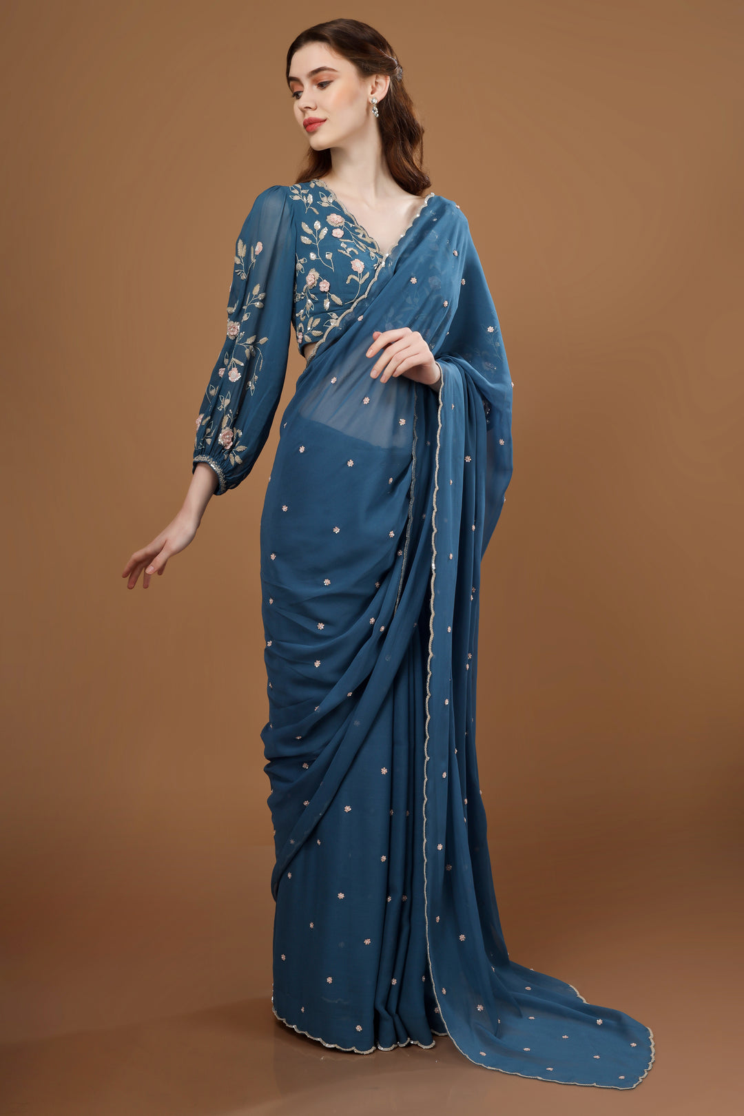 Blue Ambar Long Sleeve Saree