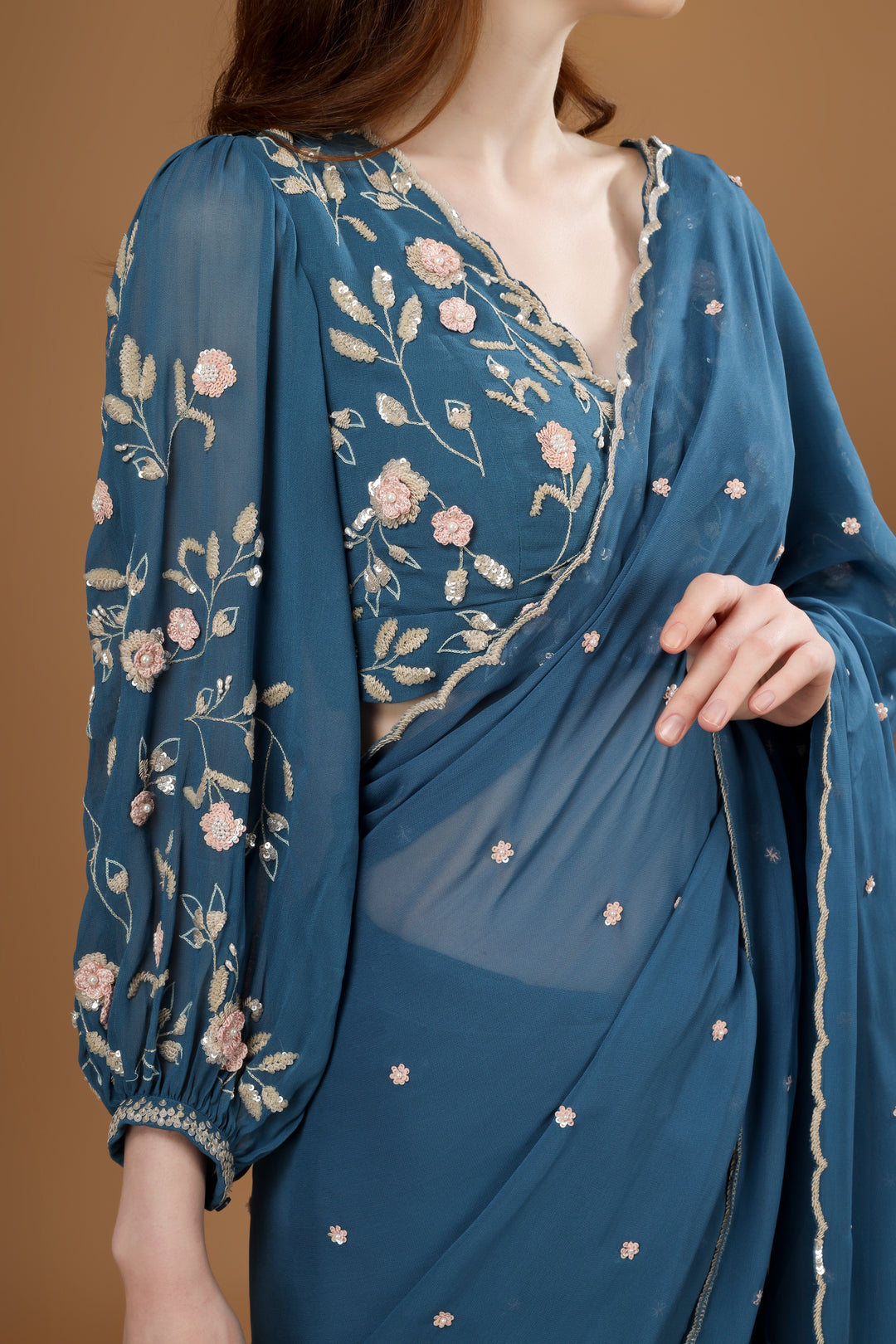 Blue Ambar Long Sleeve Saree