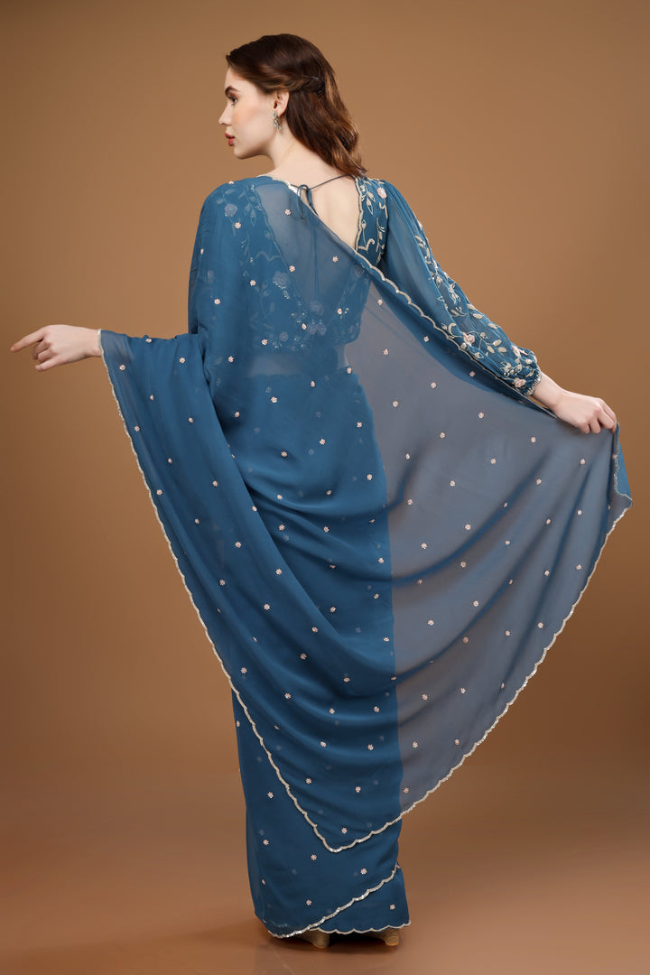 Blue Ambar Long Sleeve Saree