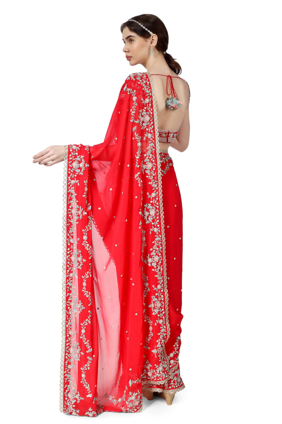 Red Persian Double Scallop Saree