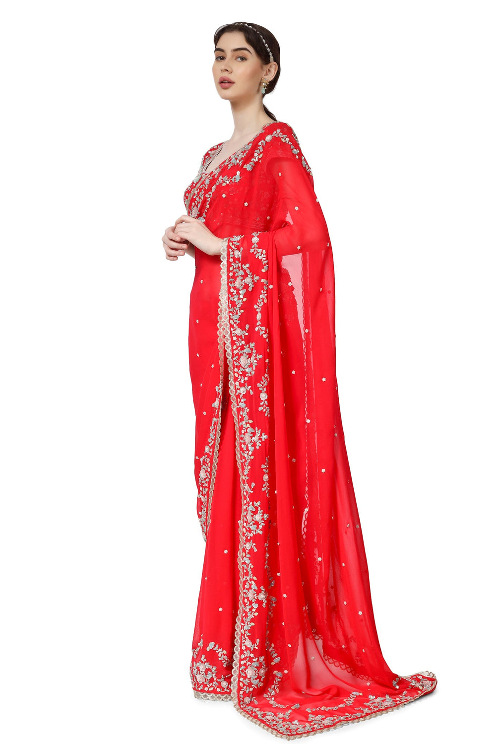 Red Persian Double Scallop Saree