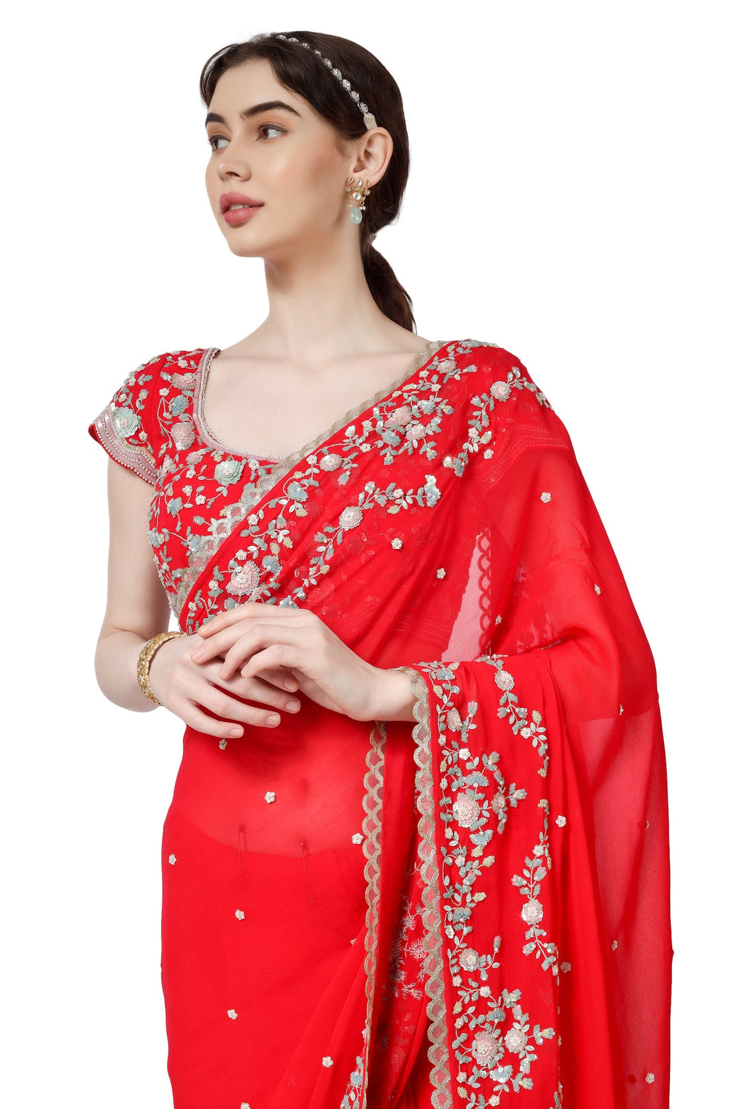 Red Persian Double Scallop Saree