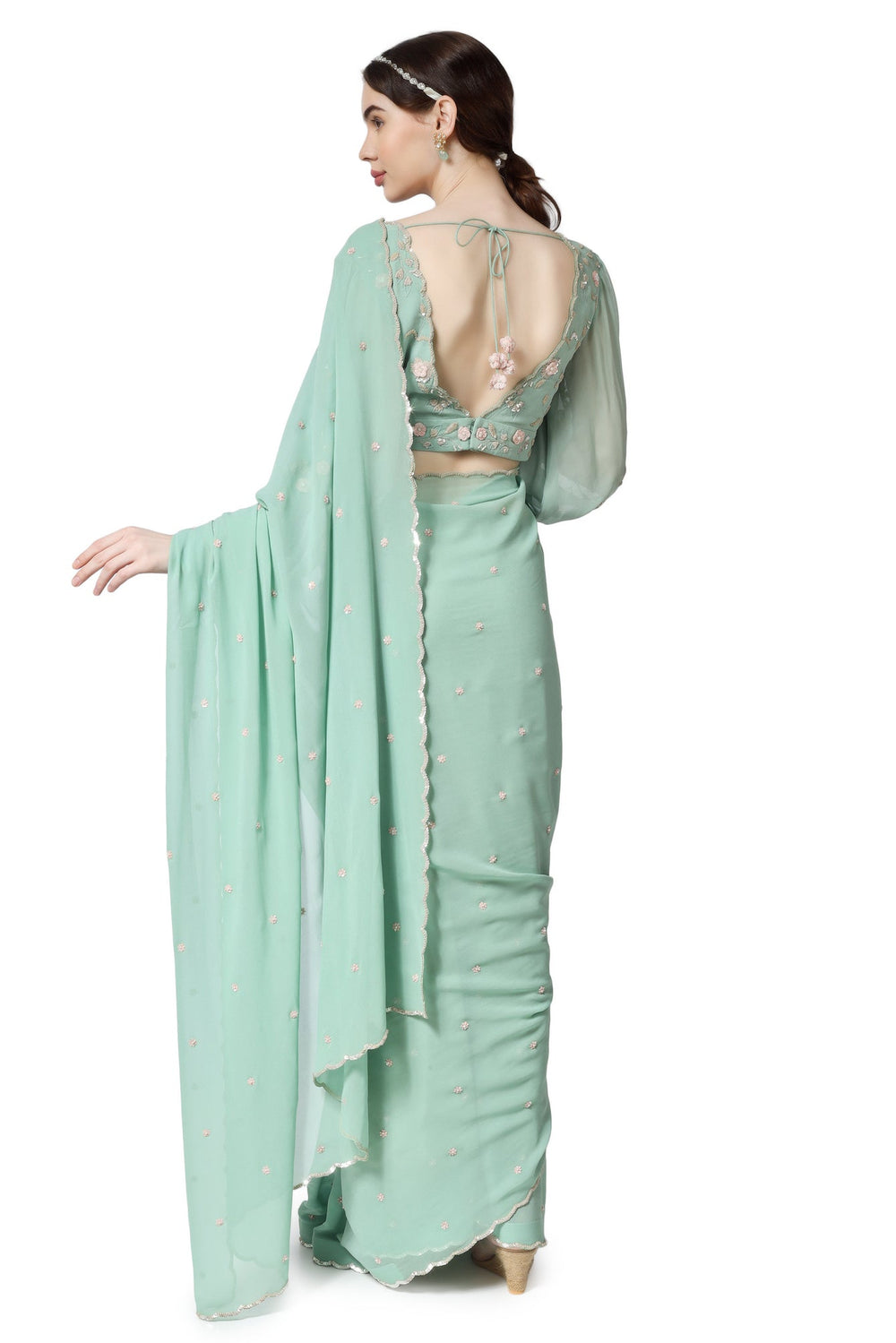 Green Ambar Long Sleeve Saree