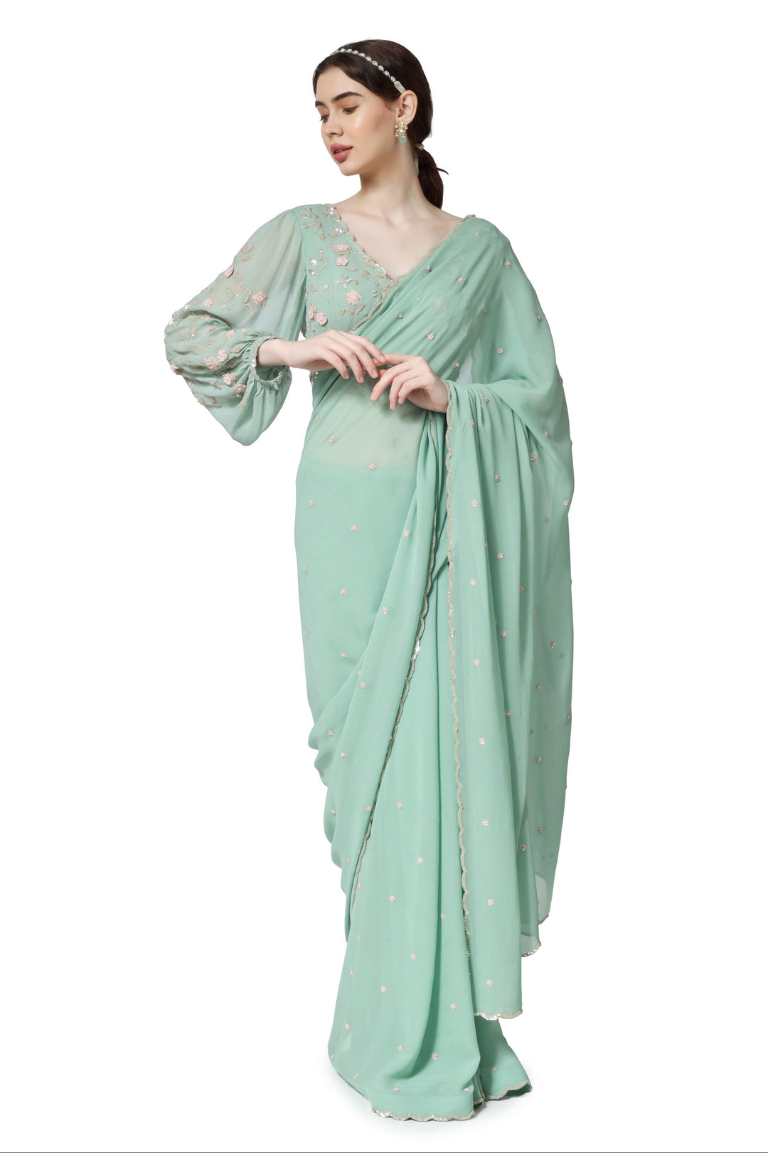 Green Ambar Long Sleeve Saree
