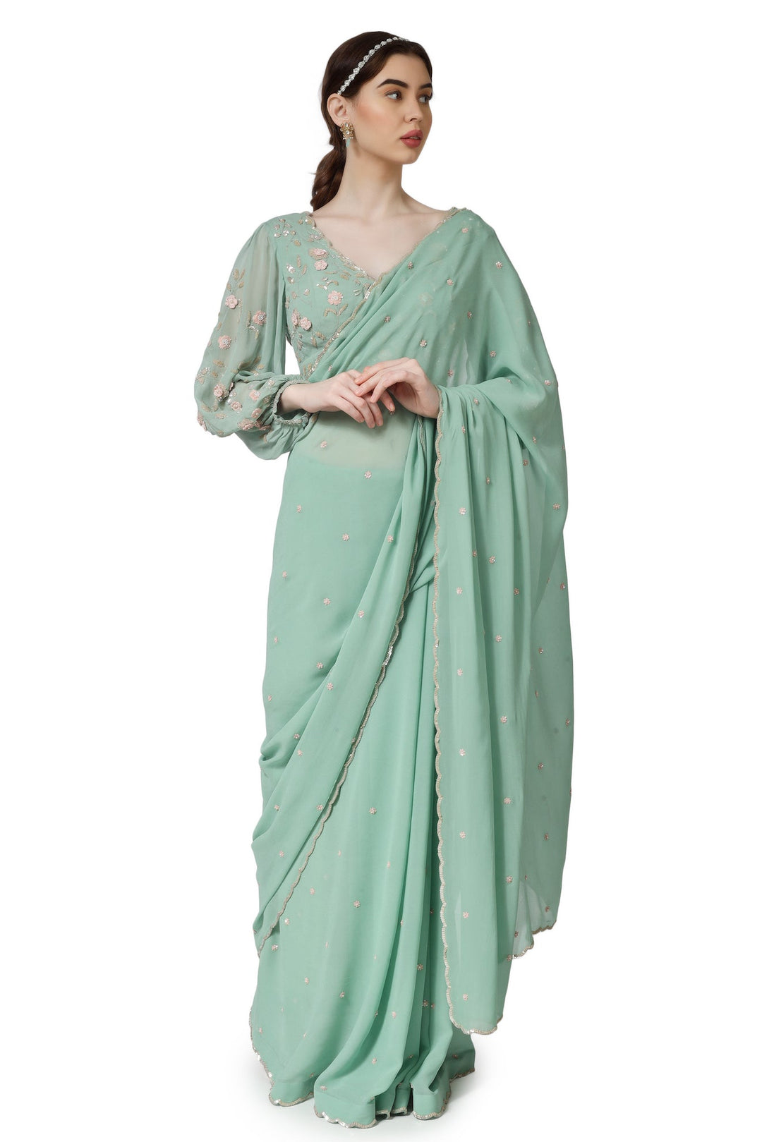 Green Ambar Long Sleeve Saree