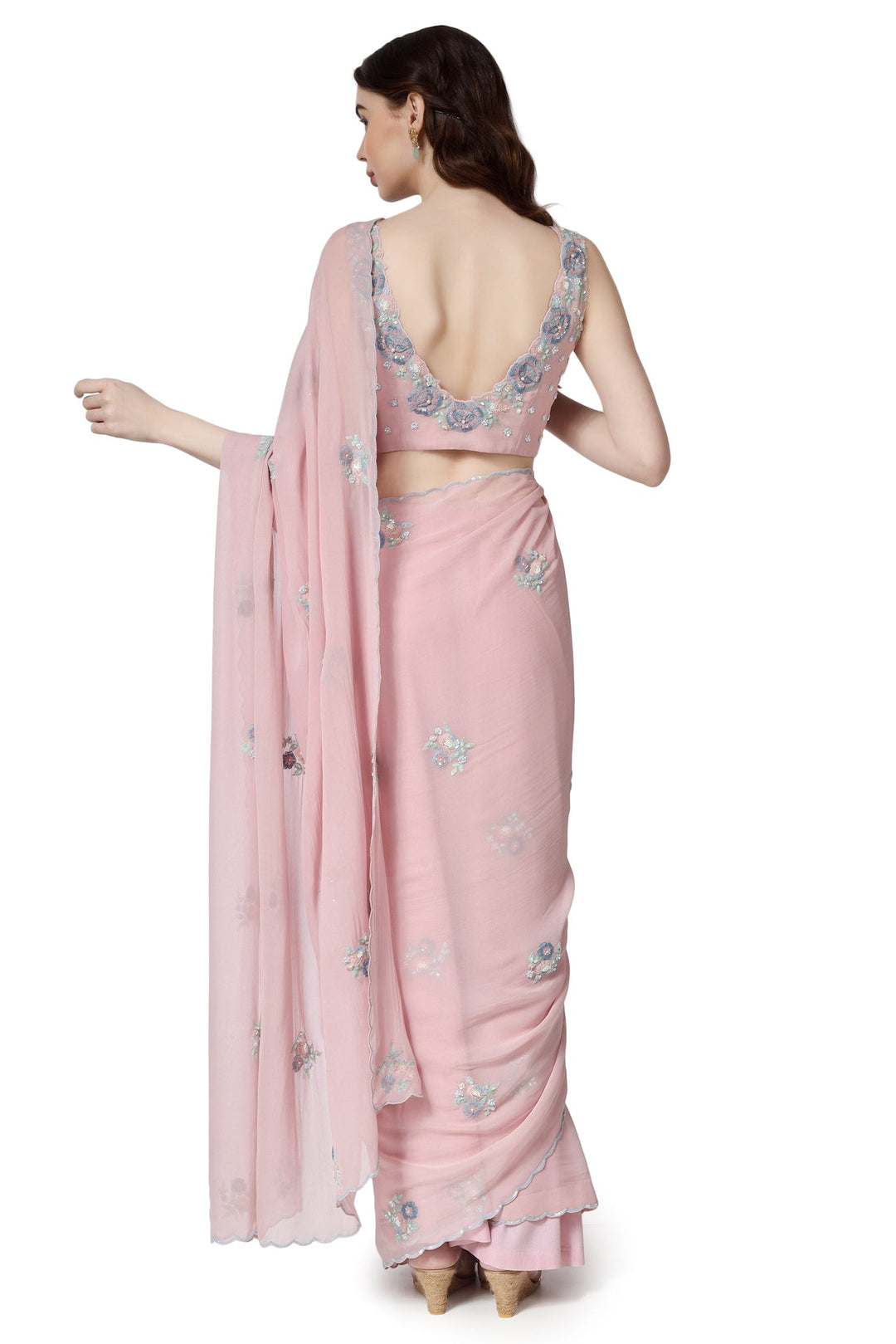 Pink Winter Garden Bunches Saree