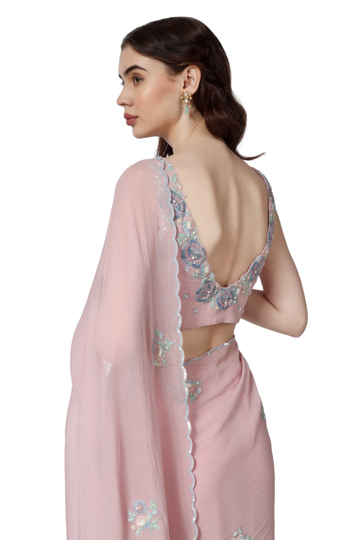 Pink Winter Garden Bunches Saree