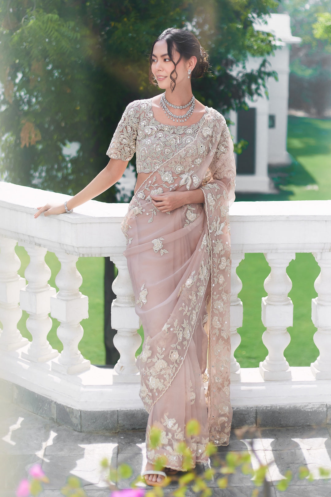Buy Fall Pink Garden Party Saree By Summer – Summer By Priyanka