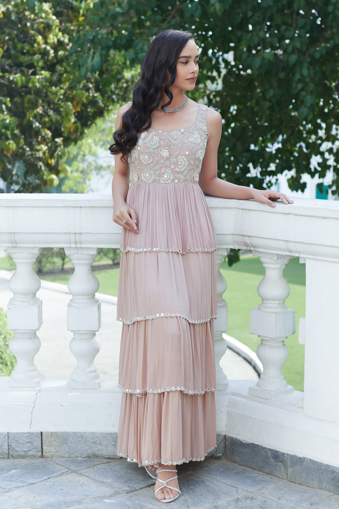 Fall Pink Garden Party Tier Dress XS - Main Image