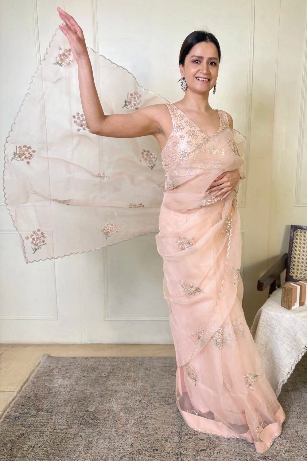 Asmita Peach Glowing Dandelion Saree