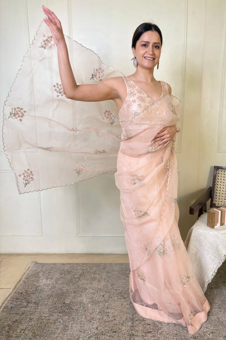 Asmita Peach Glowing Dandelion Saree