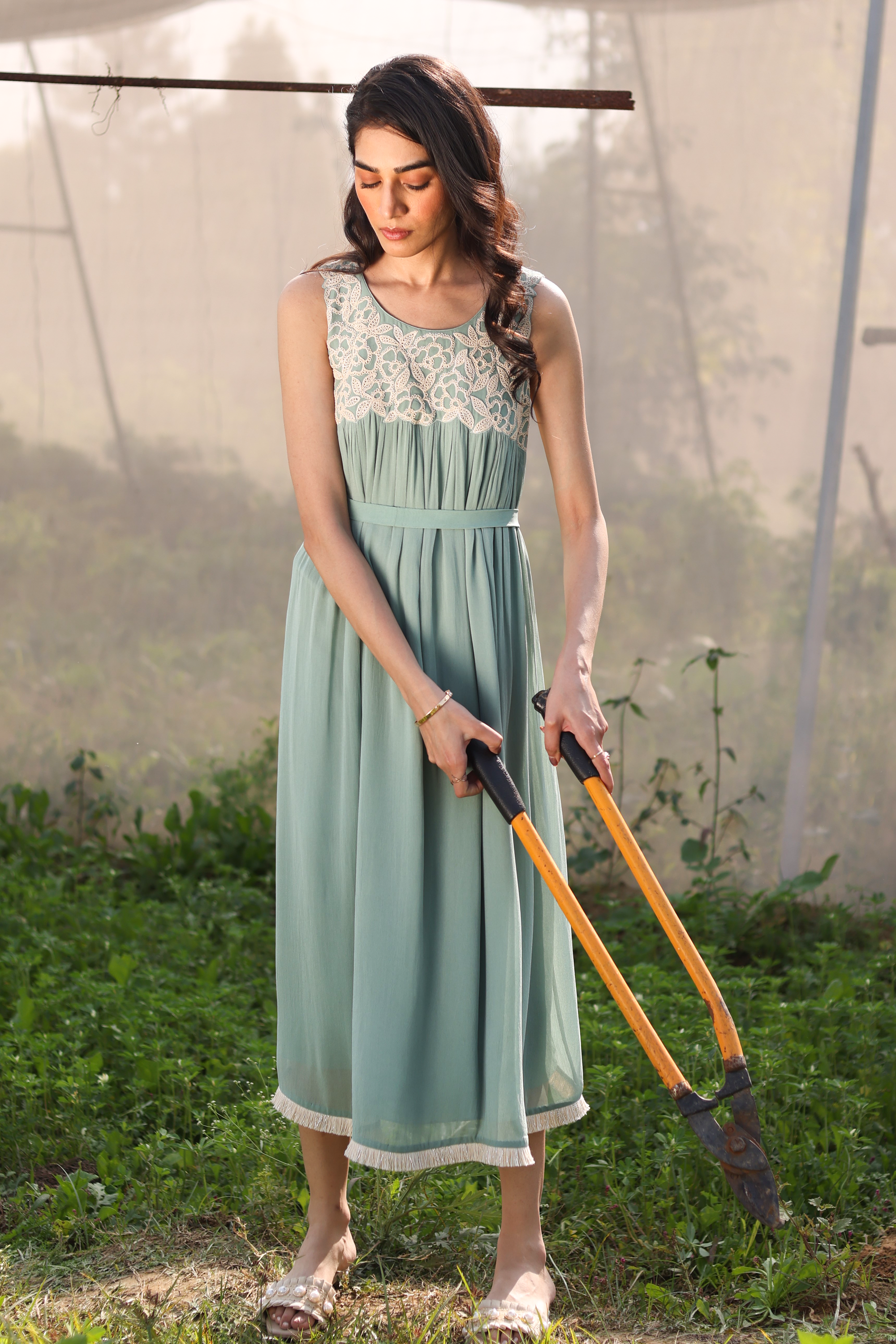 Buy Fall Green Loop Dress | By Summer – Summer By Priyanka Gupta