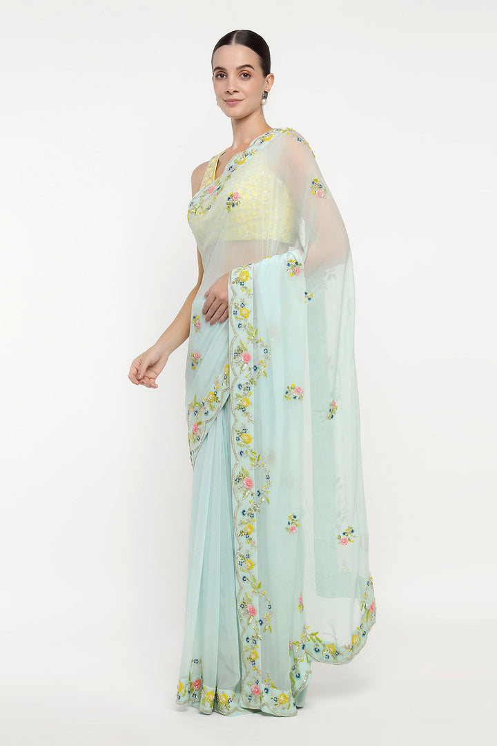 Blue Floral Fable Saree