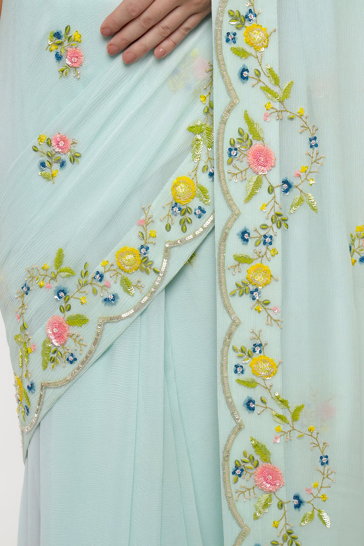 Blue Floral Fable Saree