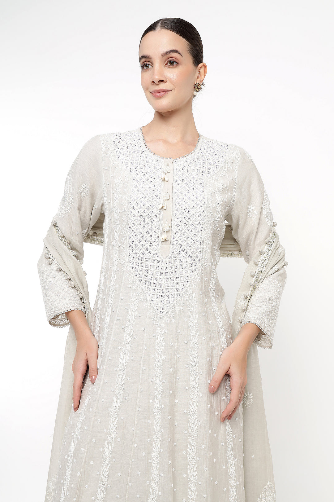 Grey Tissue Safani Anarkali