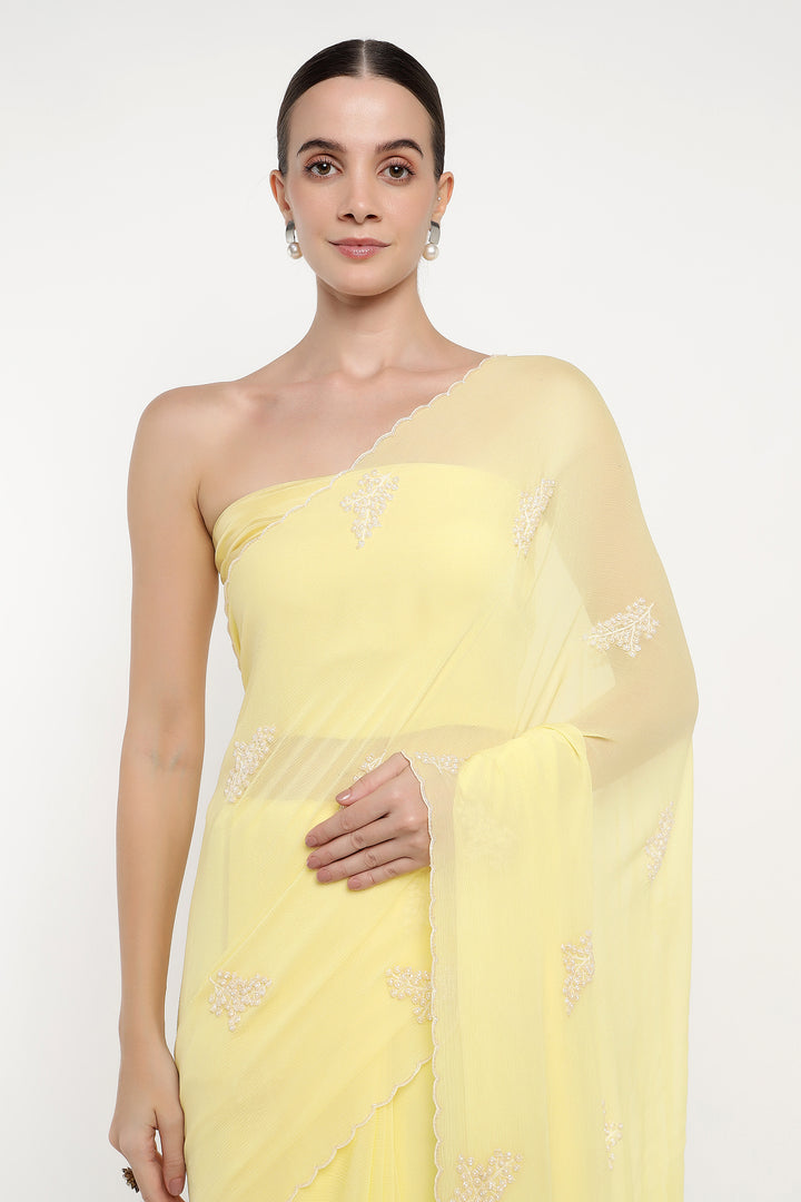 Light Yellow Chiffon Dandelion Saree