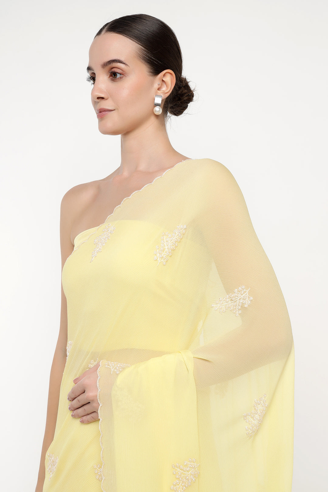 Light Yellow Chiffon Dandelion Saree