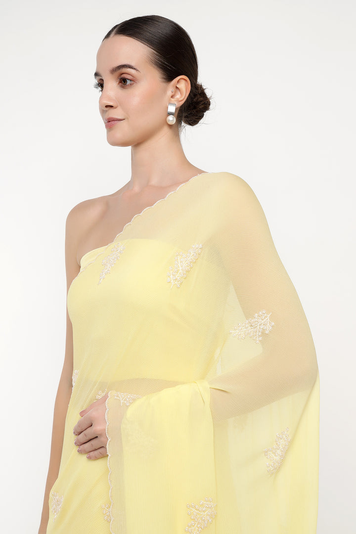 Light Yellow Chiffon Dandelion Saree