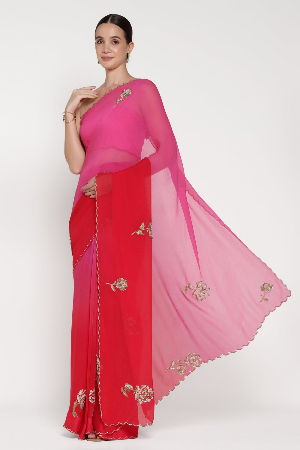 Red Ombre Shadow Rose Saree