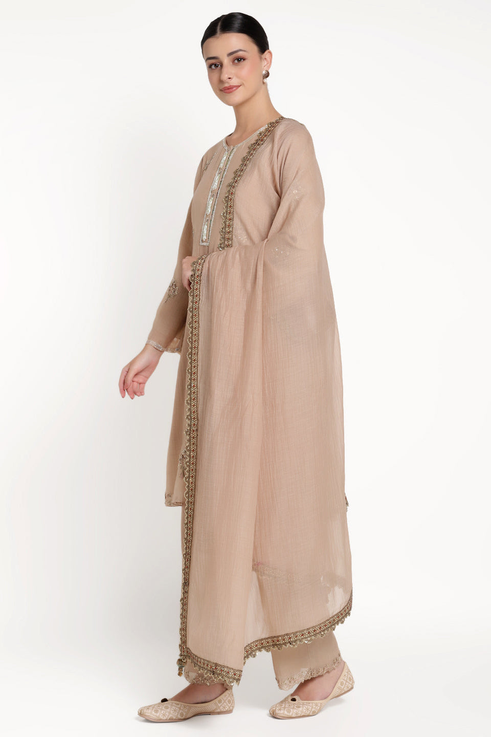 Beige Noor E Bow Kurta Set