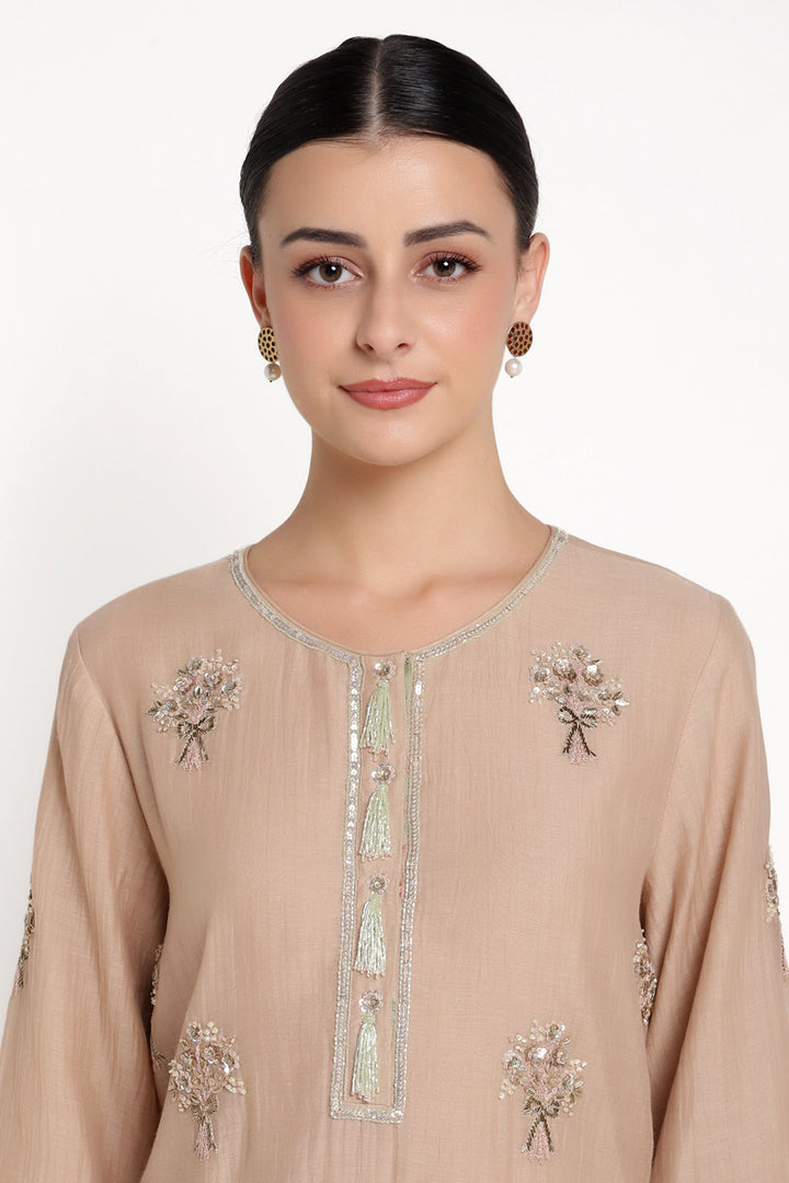 Beige Noor E Bow Kurta Set