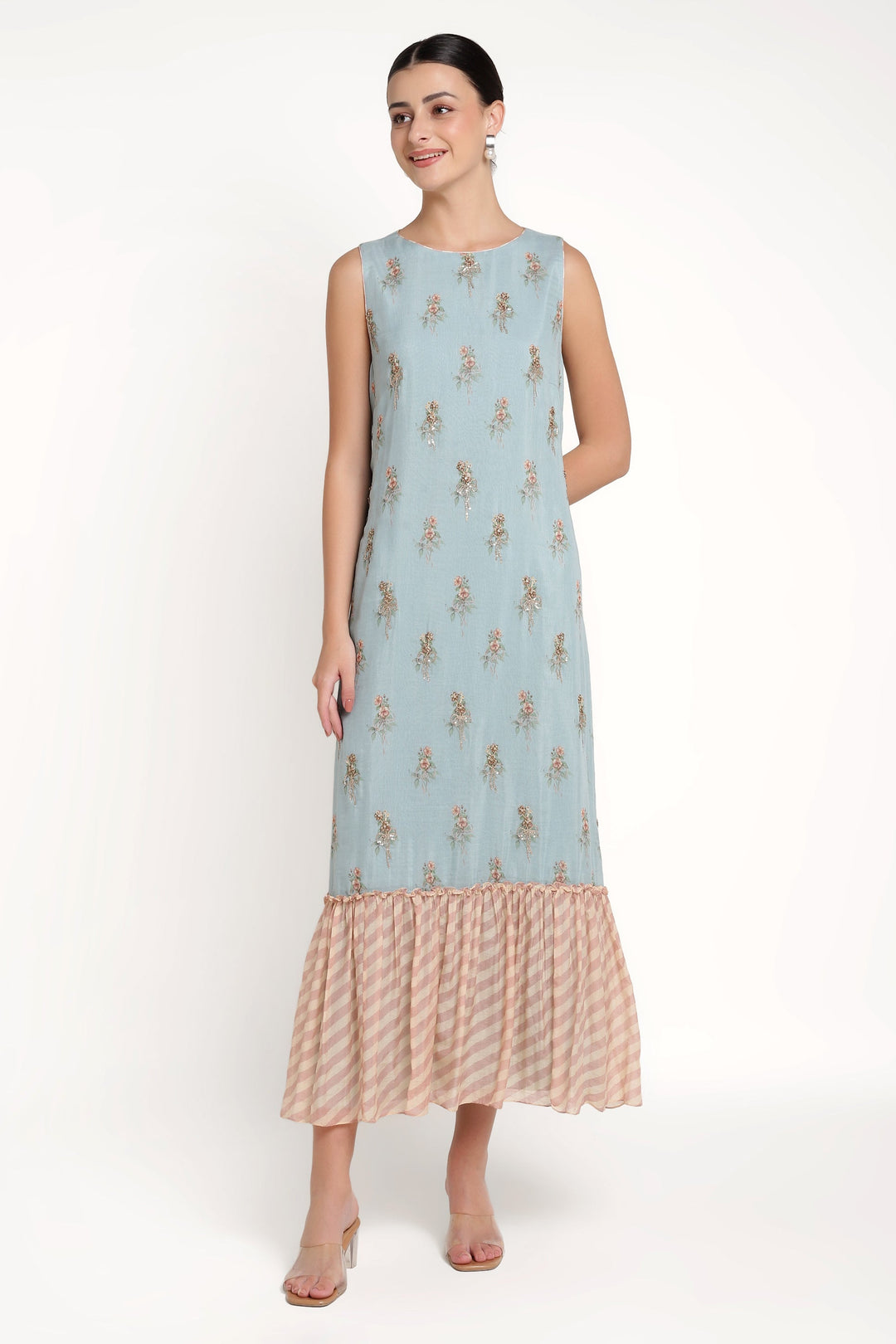 Blue Rose Bow Print Dress