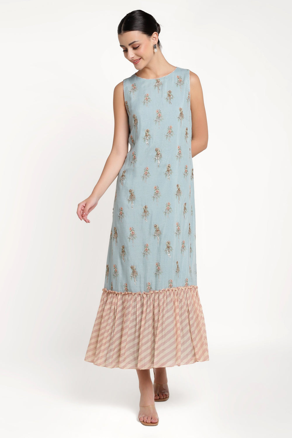 Blue Rose Bow Print Dress