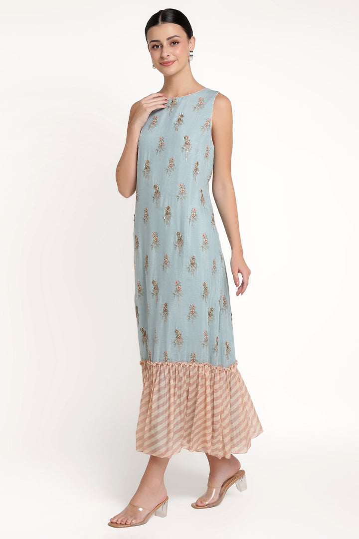 Blue Rose Bow Print Dress