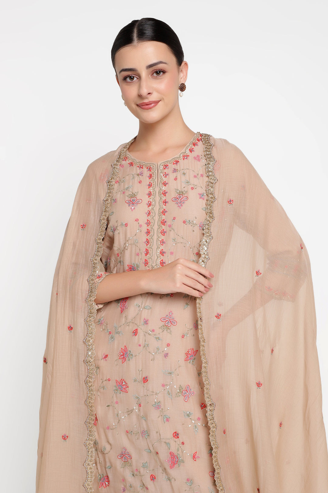 Beige Ari Chintz Straight Kurta Set