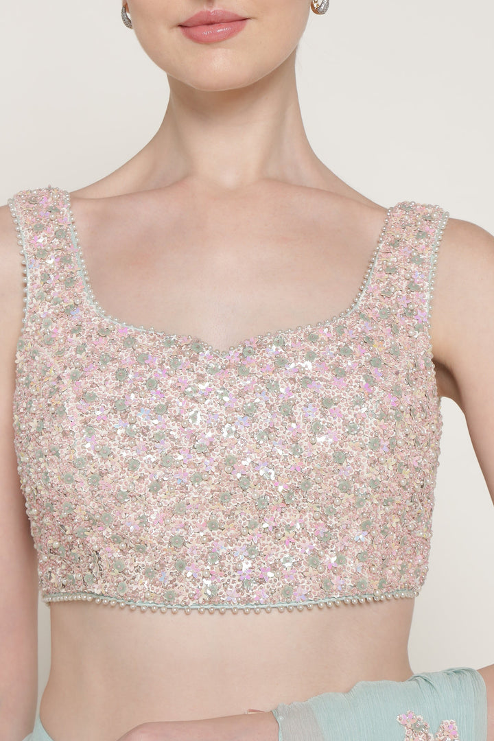 Aqua Starburst Drape Saree