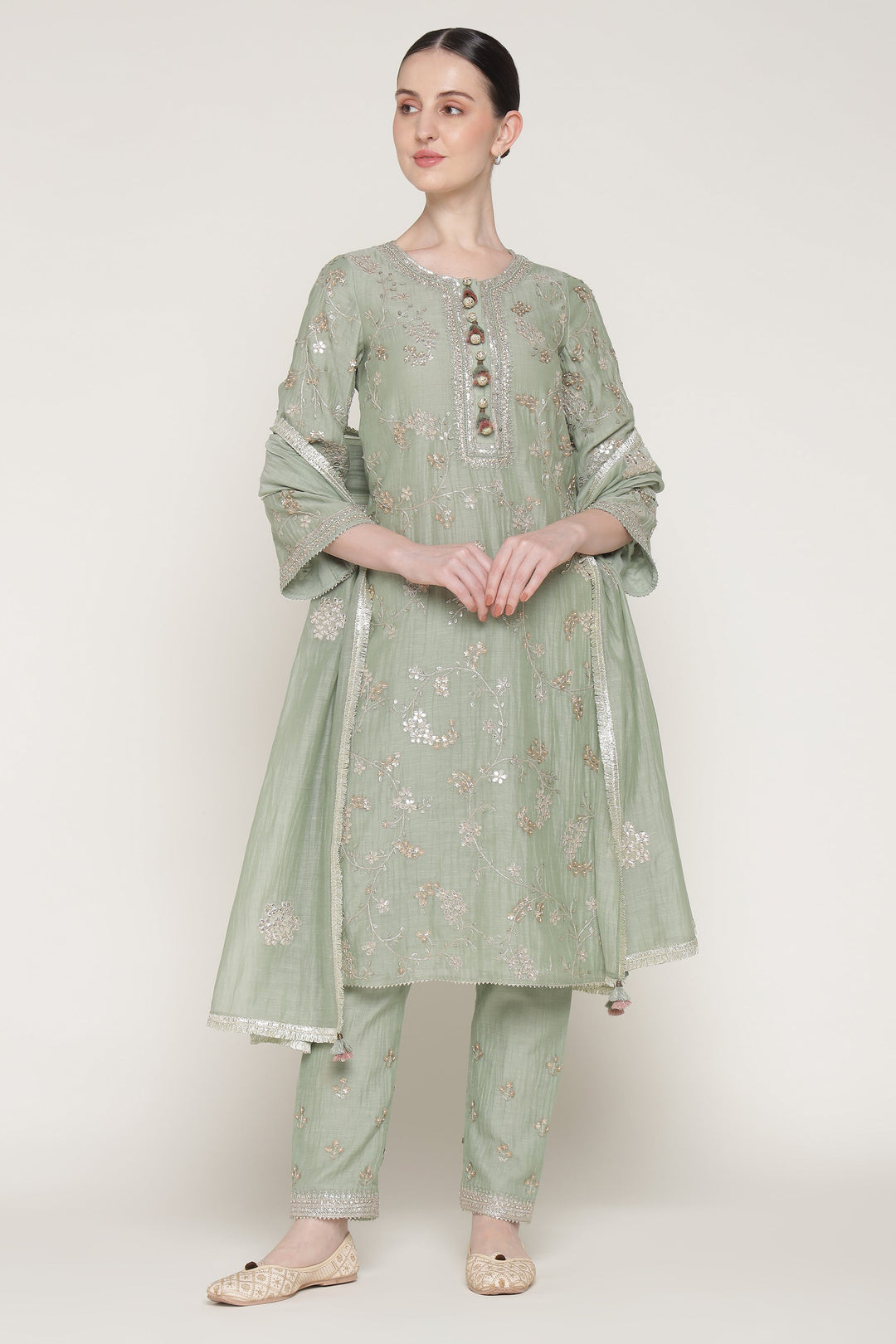 Winter Teal Vrinda Gota Jaal Kurta Set