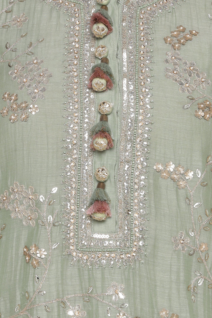 Winter Teal Vrinda Gota Jaal Kurta Set