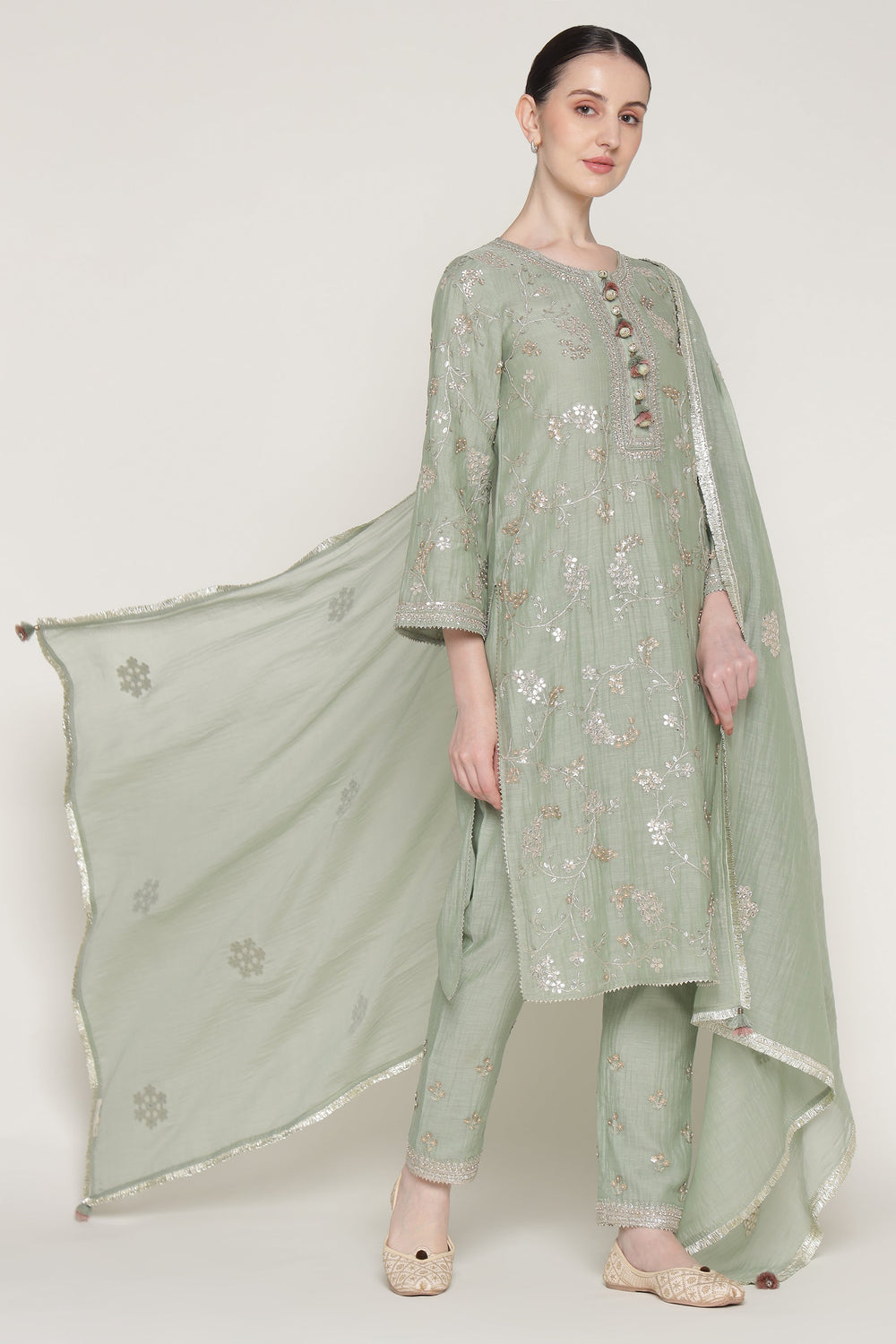 Winter Teal Vrinda Gota Jaal Kurta Set