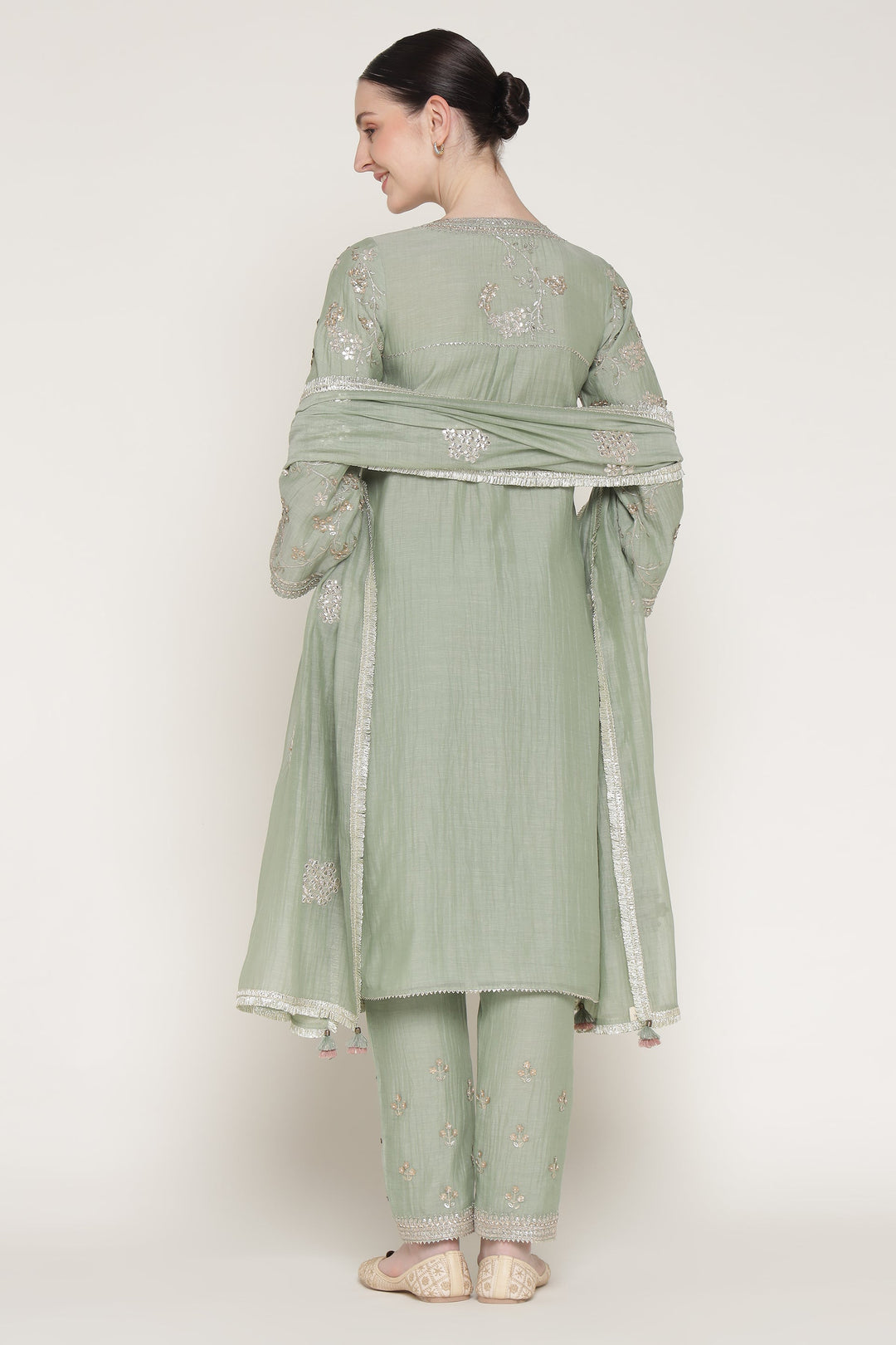 Winter Teal Vrinda Gota Jaal Kurta Set