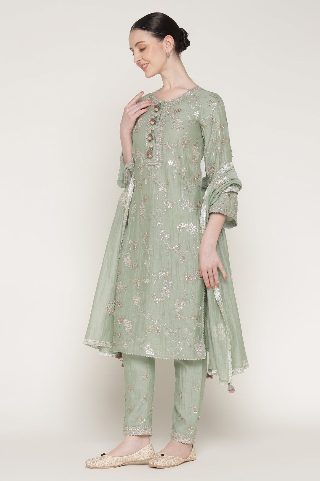 Winter Teal Vrinda Gota Jaal Kurta Set