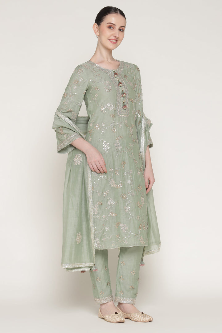 Winter Teal Vrinda Gota Jaal Kurta Set