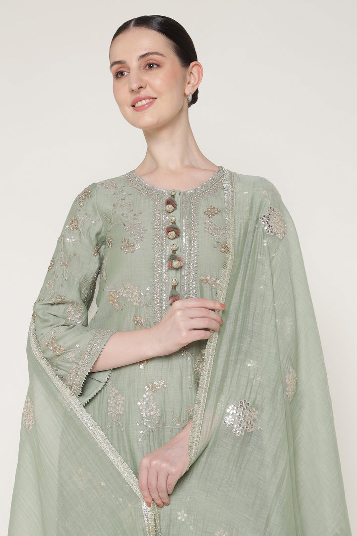 Winter Teal Vrinda Gota Jaal Kurta Set