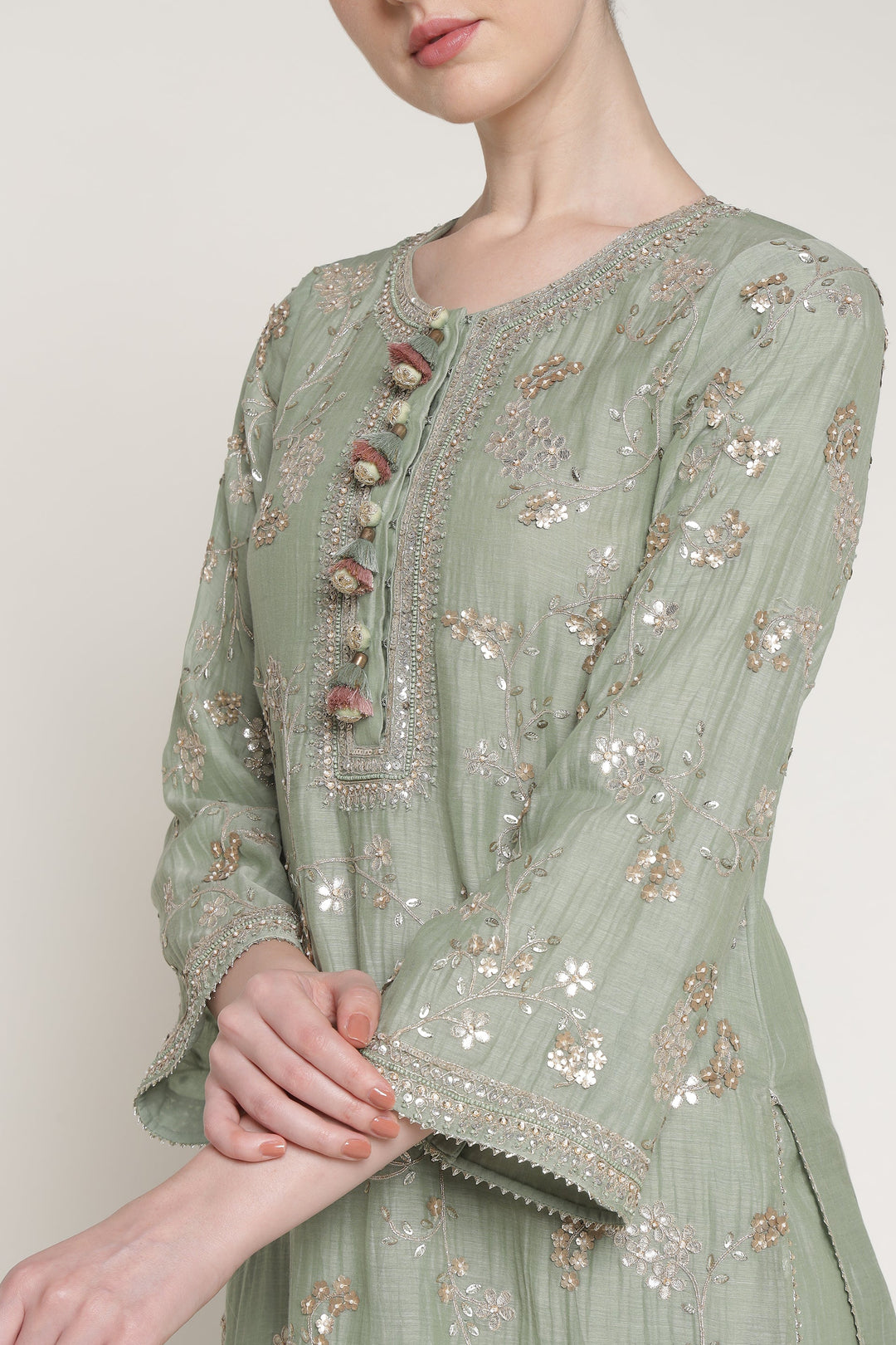 Winter Teal Vrinda Gota Jaal Kurta Set