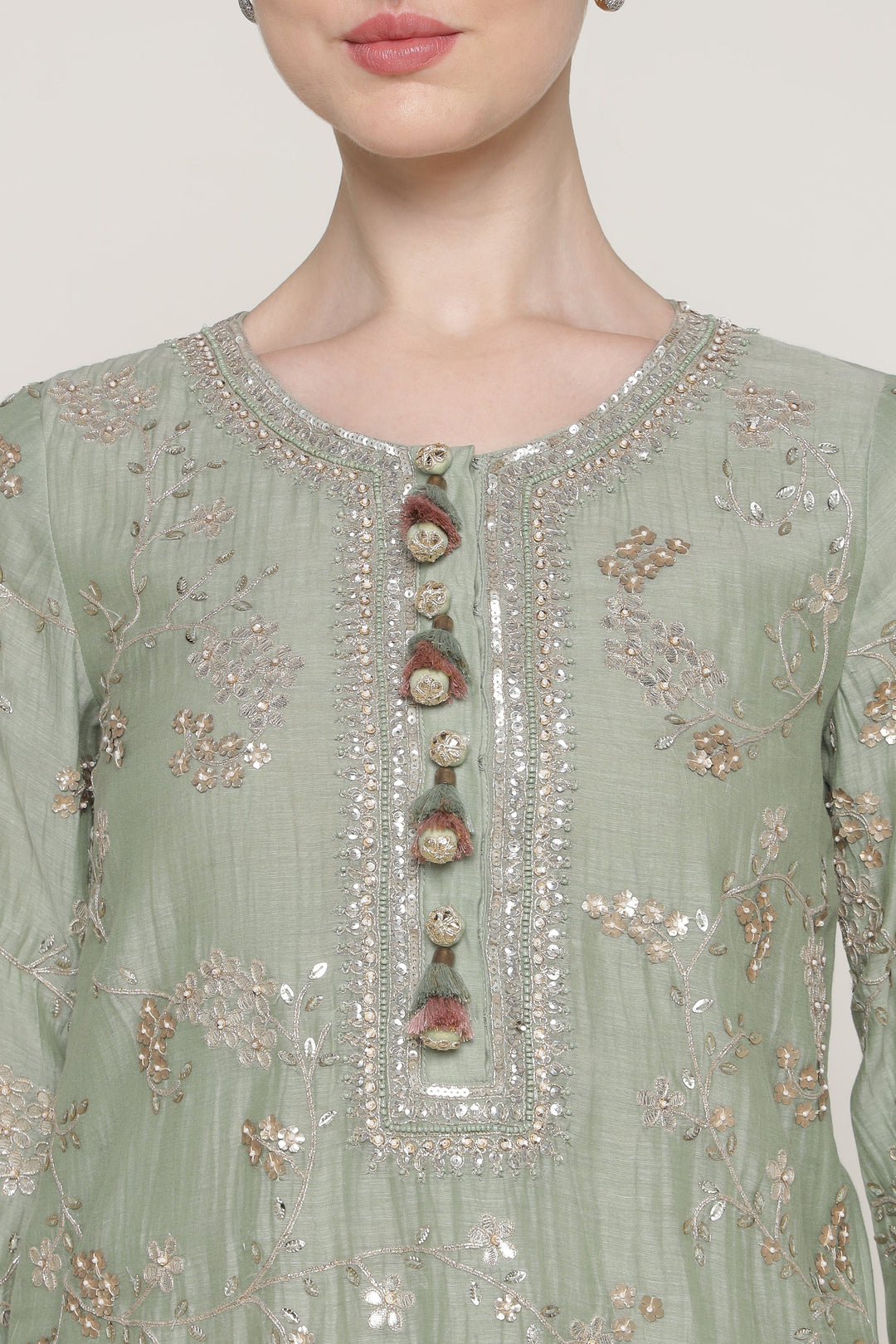 Winter Teal Vrinda Gota Jaal Kurta Set