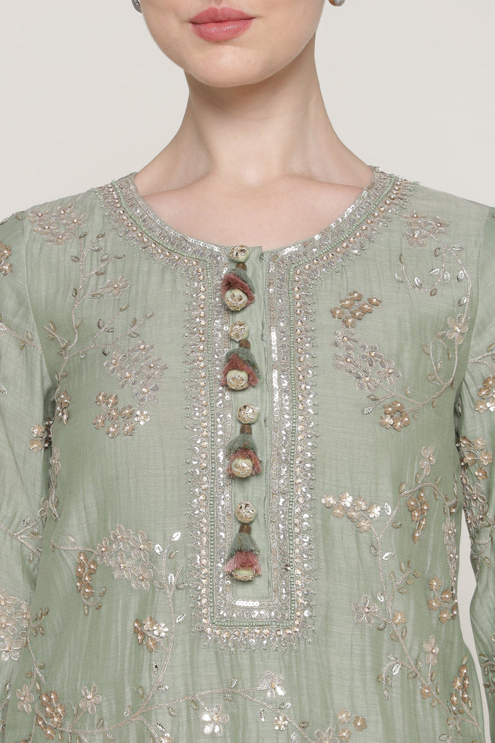 Winter Teal Vrinda Gota Jaal Kurta Set