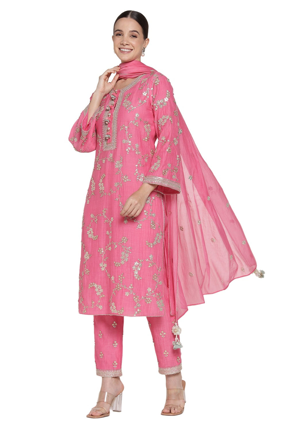 Hiraya Pink Vrinda Gota Jaal Kurta Set