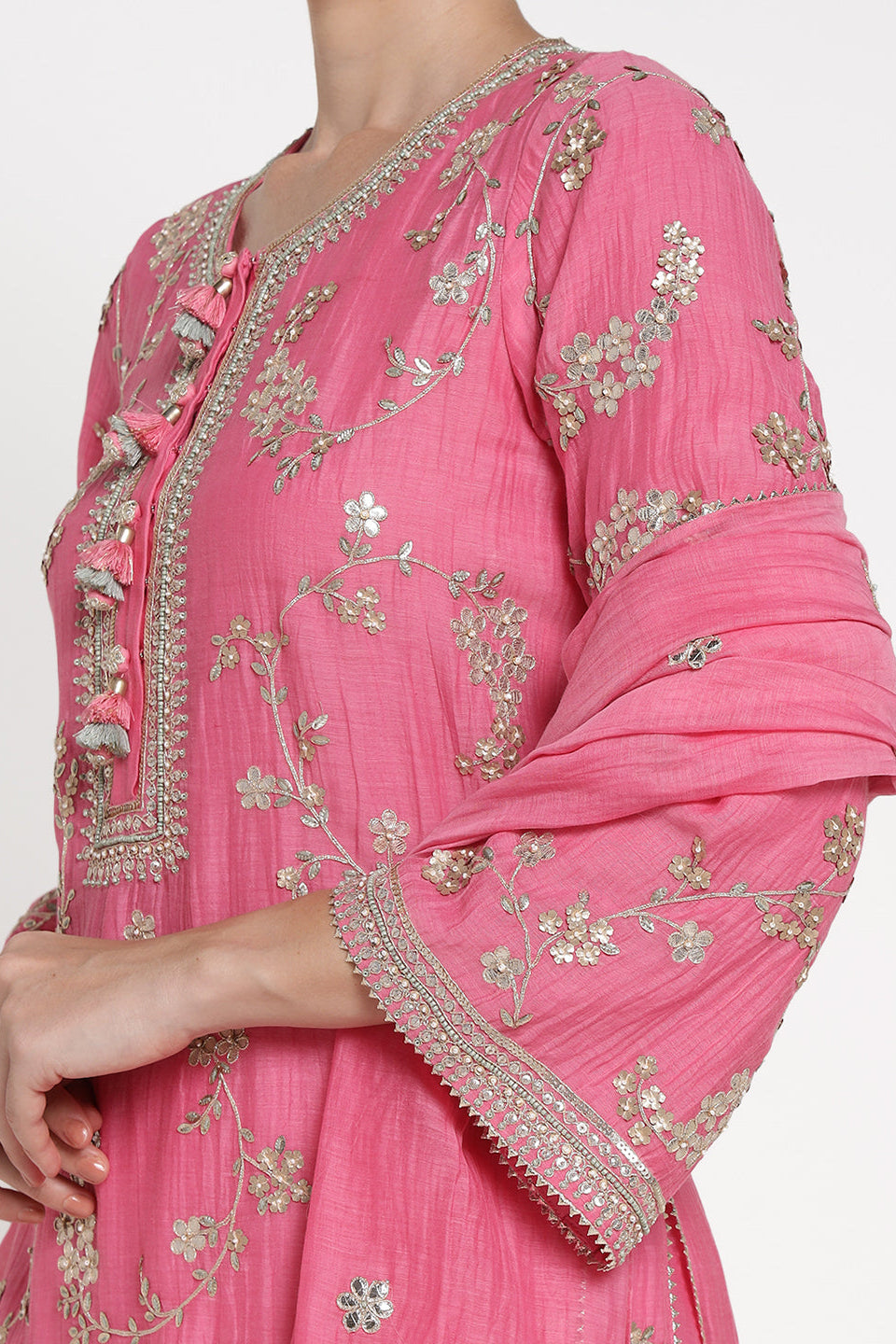 Hiraya Pink Vrinda Gota Jaal Kurta Set