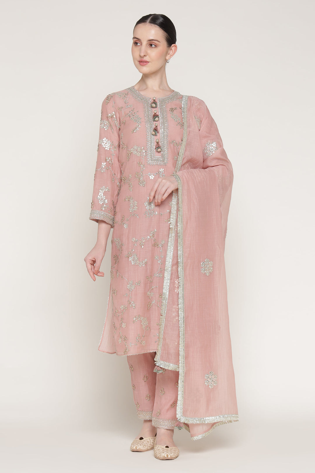Pink Vrinda Gota Jaal Kurta Set