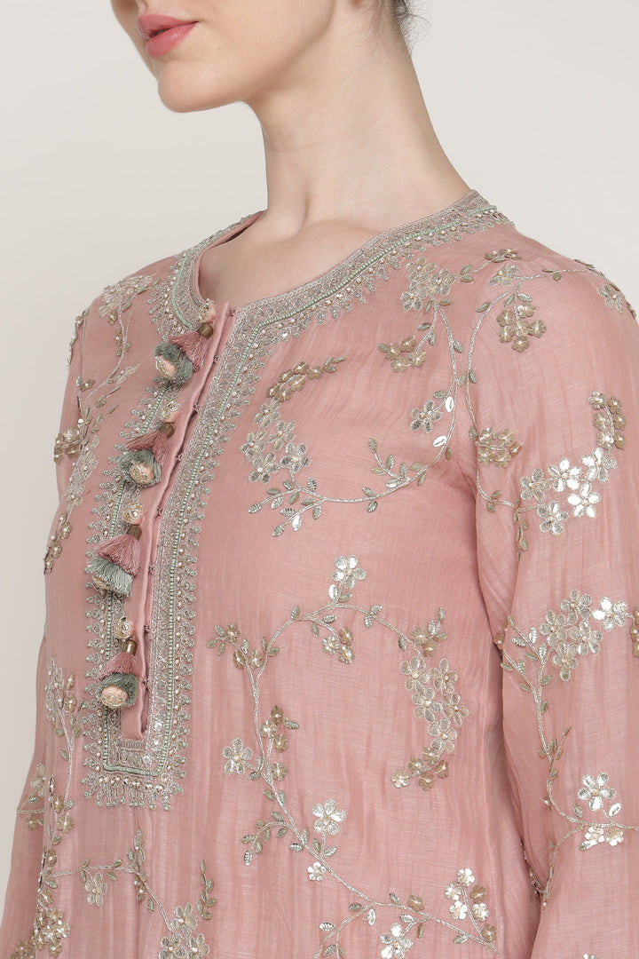 Pink Vrinda Gota Jaal Kurta Set