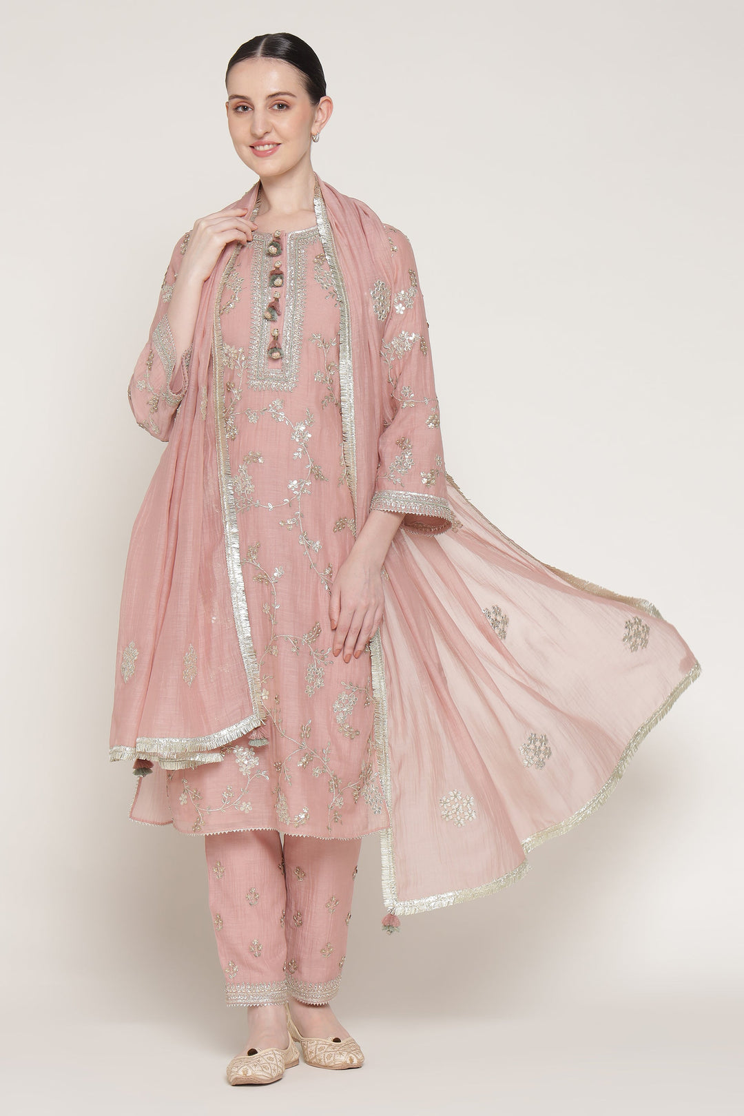 Noor Pink Vrinda Gota Jaal Kurta Set