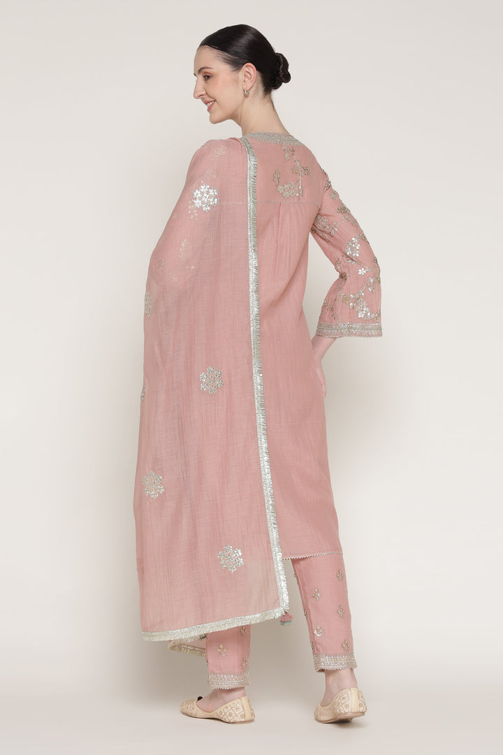 Pink Vrinda Gota Jaal Kurta Set